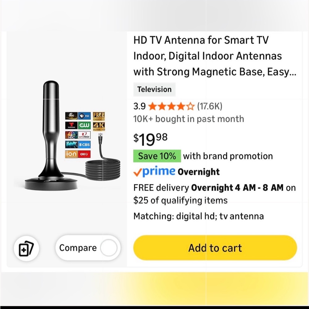 HD TV 4K Antenna - Indoor/Outdoor Installation-(Black)
New in Box/plastic